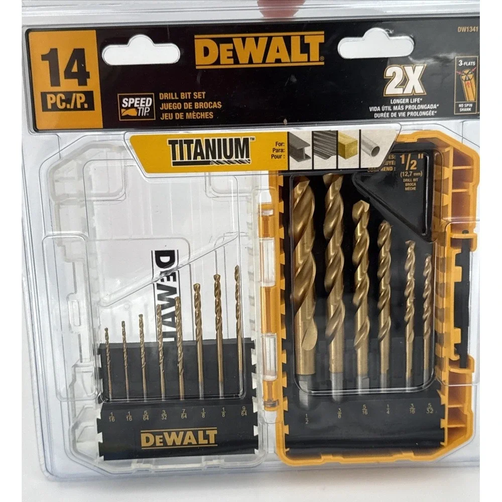 DeWalt 14 PC. Titanium Nitride Coated Drill Bit Set w/Hard Case & No Spin Shank